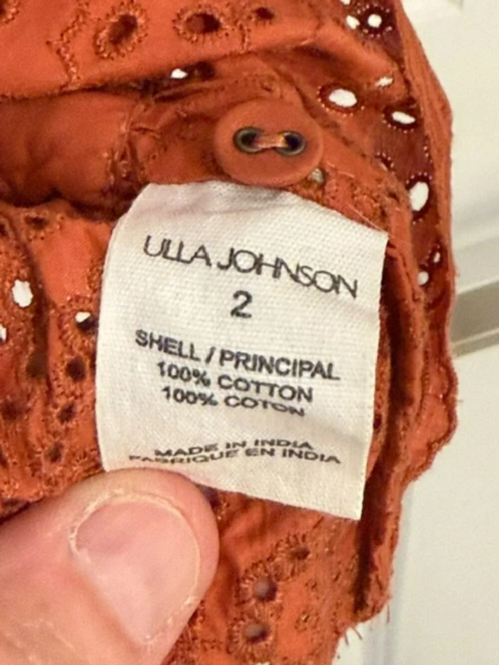 Ulla Johnson Rust Eyelet Puff-Sleeve Peplum Blouse